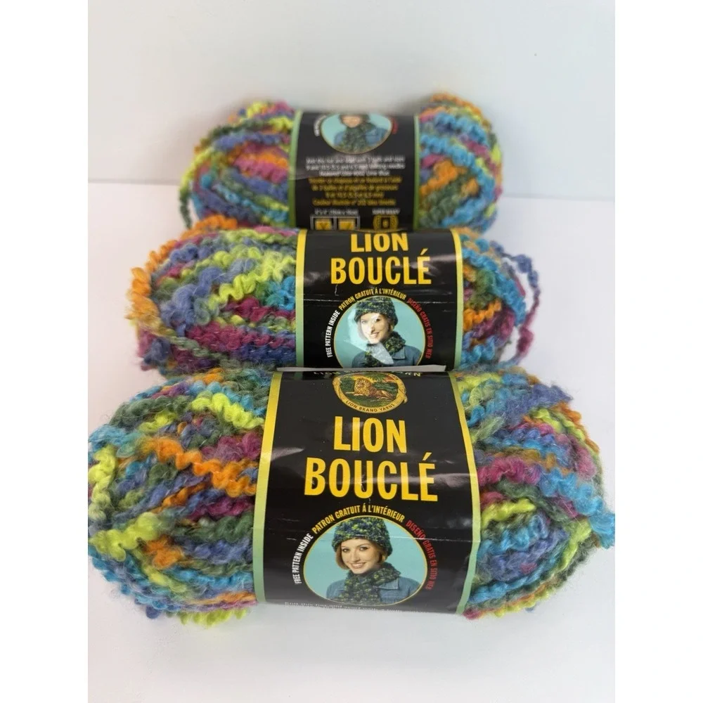 3 Skeins Lion Brand Boucle Yarn Parfait Mohair Blend 2.5 oz Super Bulky